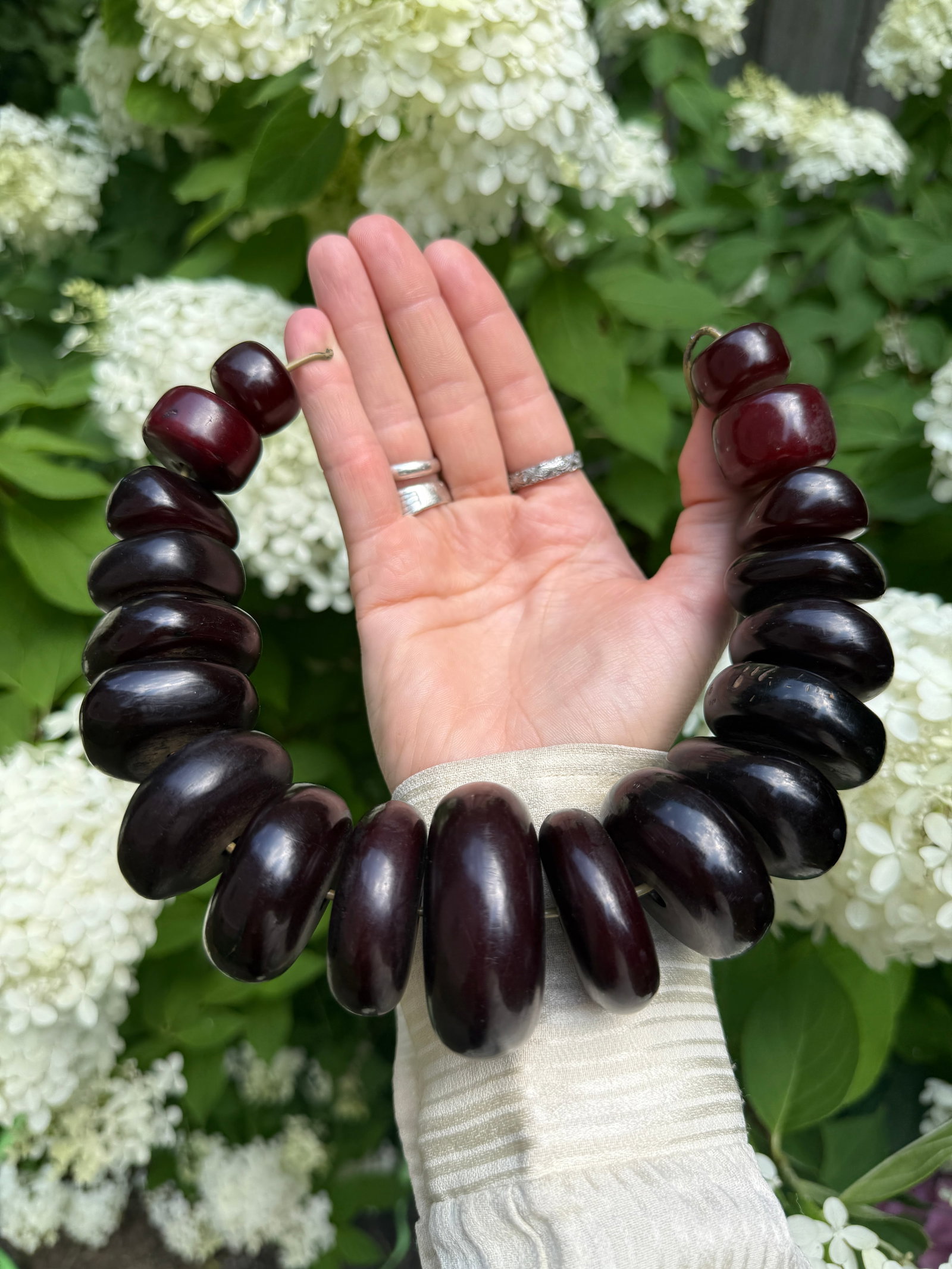 Antique Art Deco Faturan 355g Cherry Amber Bakelite Bead Necklace Veined Phenolic Resin - 2