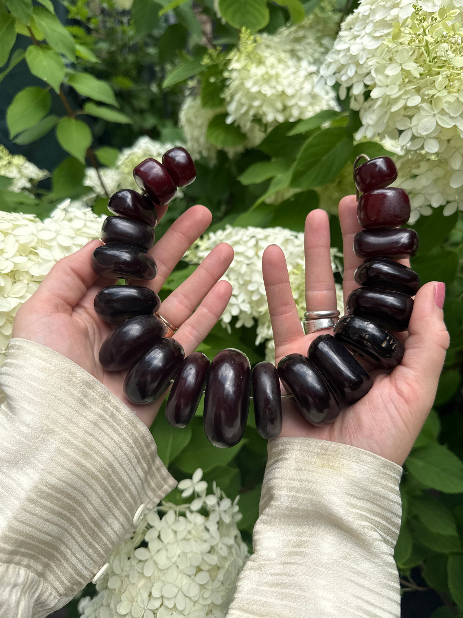 Antique Art Deco Faturan 355g Cherry Amber Bakelite Bead Necklace Veined Phenolic Resin - 6