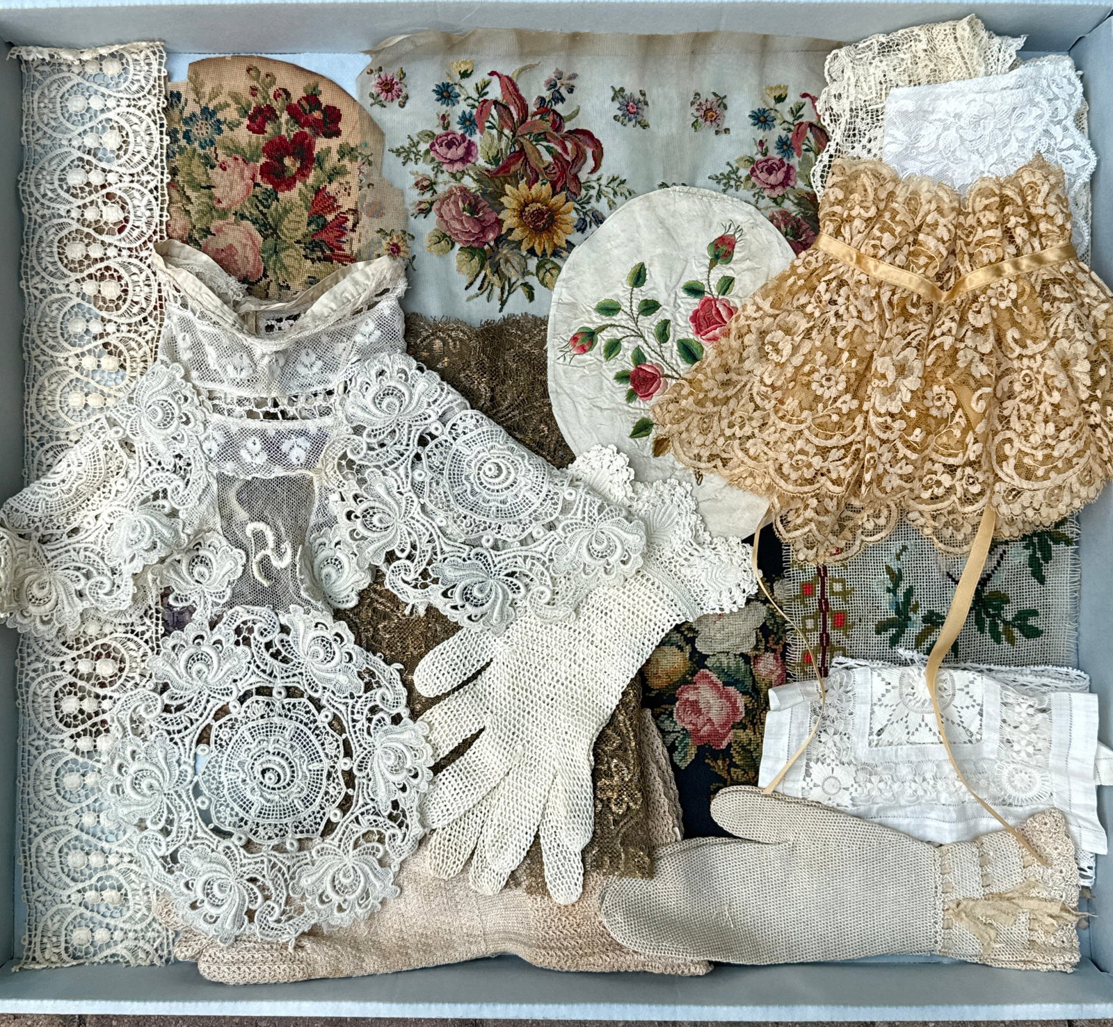 Antique Lace Group Collars, Lamé, Gloves, Petit Point & Embroidery (1 of 11)