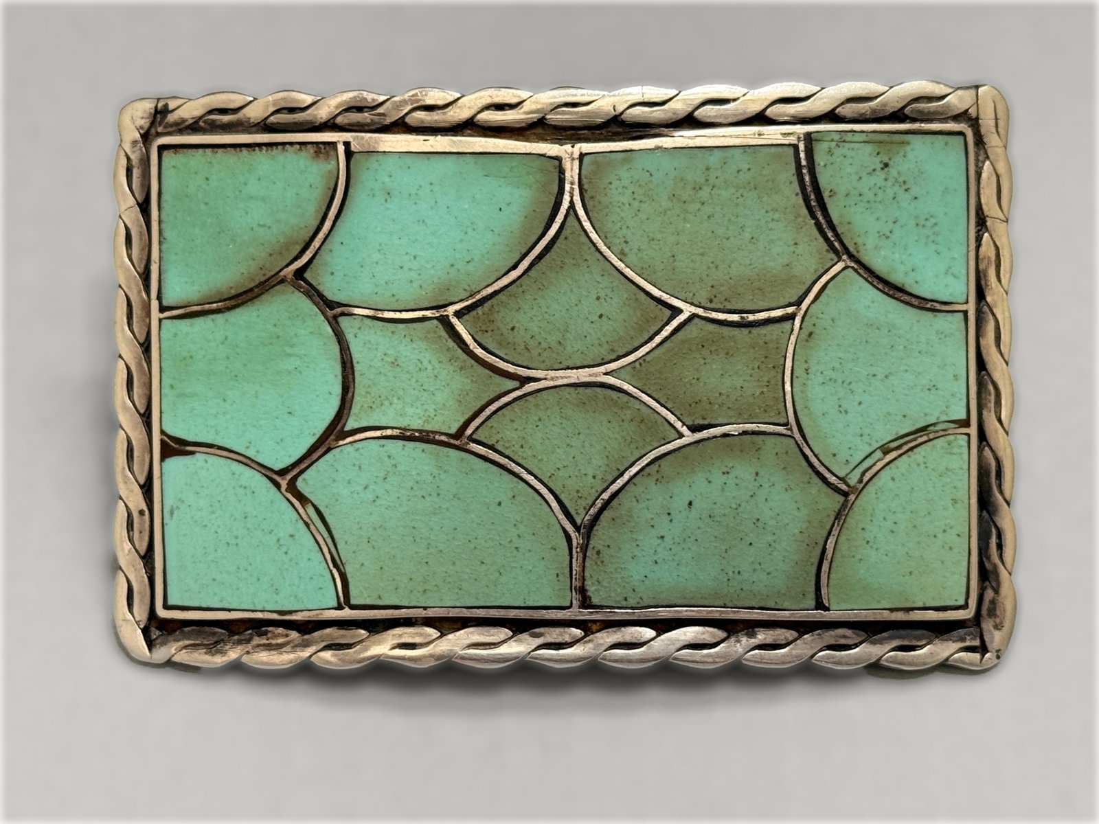 Vintage 1982 Zuni Style Turquoise Inlay Sterling Silver Belt Buckle (1 of 4)