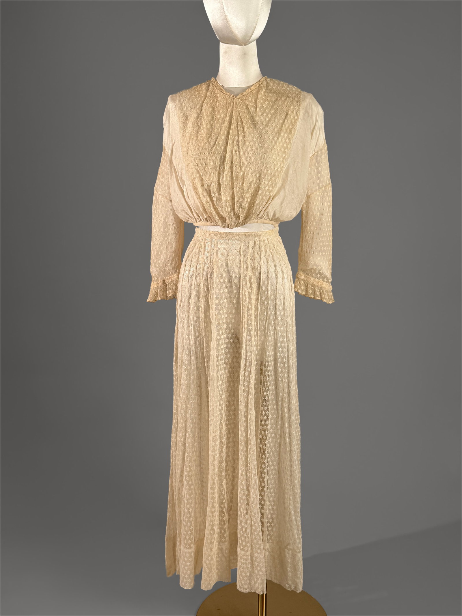 Antique Edwardian Dress Two Piece Cream Net Lace Skirt & Blouse Set (1 of 11)