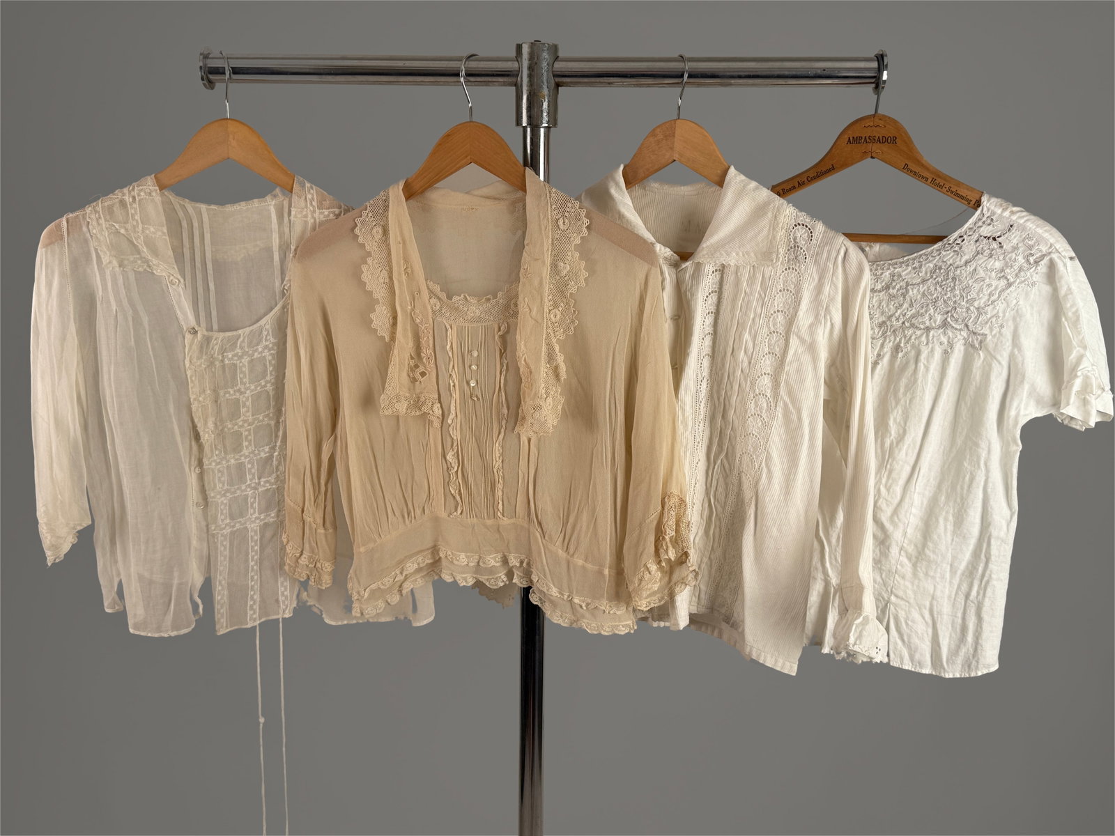 Group (4) Antique 1900s Edwardian White Cream Blouses (1 of 15)