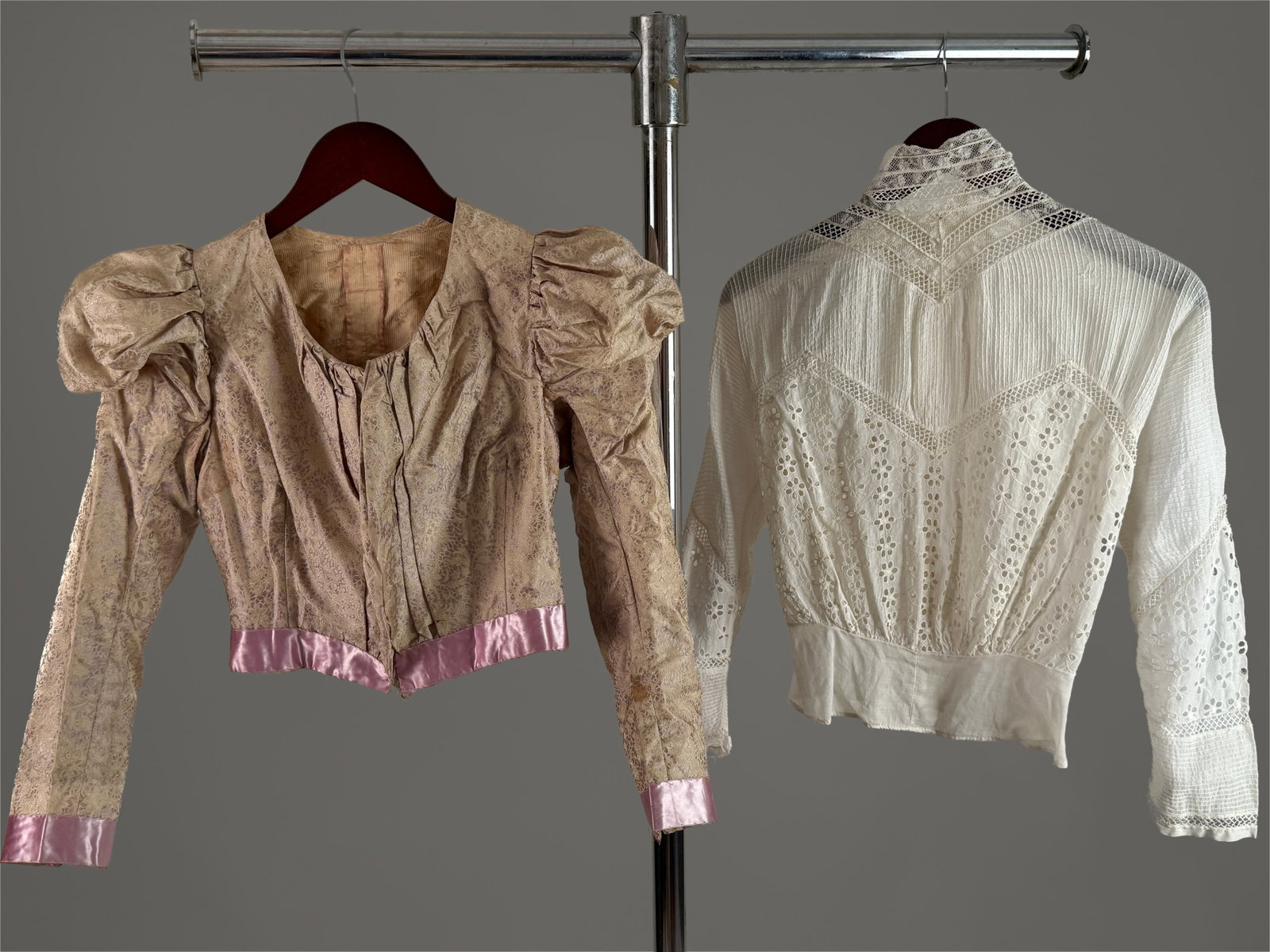 Lot of (2) Antique Lace Blouse and Fancy Purple Silk Victorian Bodice (1 of 15)