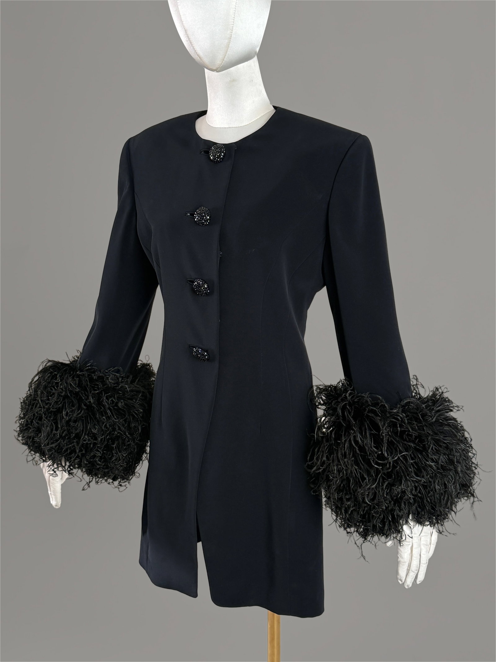 Vintage Ostrich Feather Coat Jacket Rhinestone Buttons 90s 2000s (1 of 7)