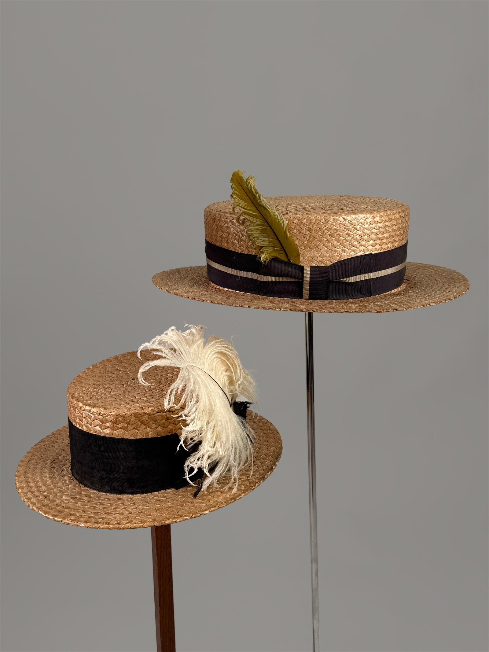 Two Antique early 20th Century Straw Boater Skimmer Hats: Rothschild Bros. & Wright Straws (1 of 17)