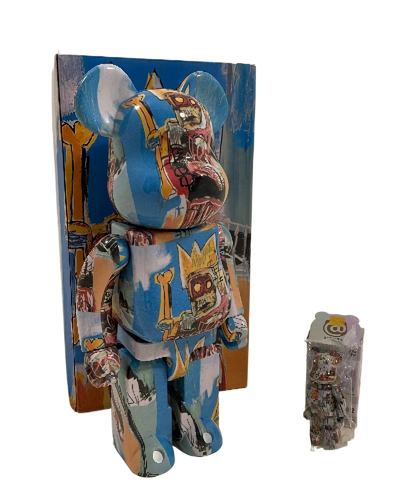 Jean Michel Basquiat - Bearbrick 100% w/ 400% Set: JEAN MICHEL BASQUIAT (1960-1988) Bearbrick 100% Set w/ 400% set 100% - 2 3/4" Tall - 400% - 11" Tall