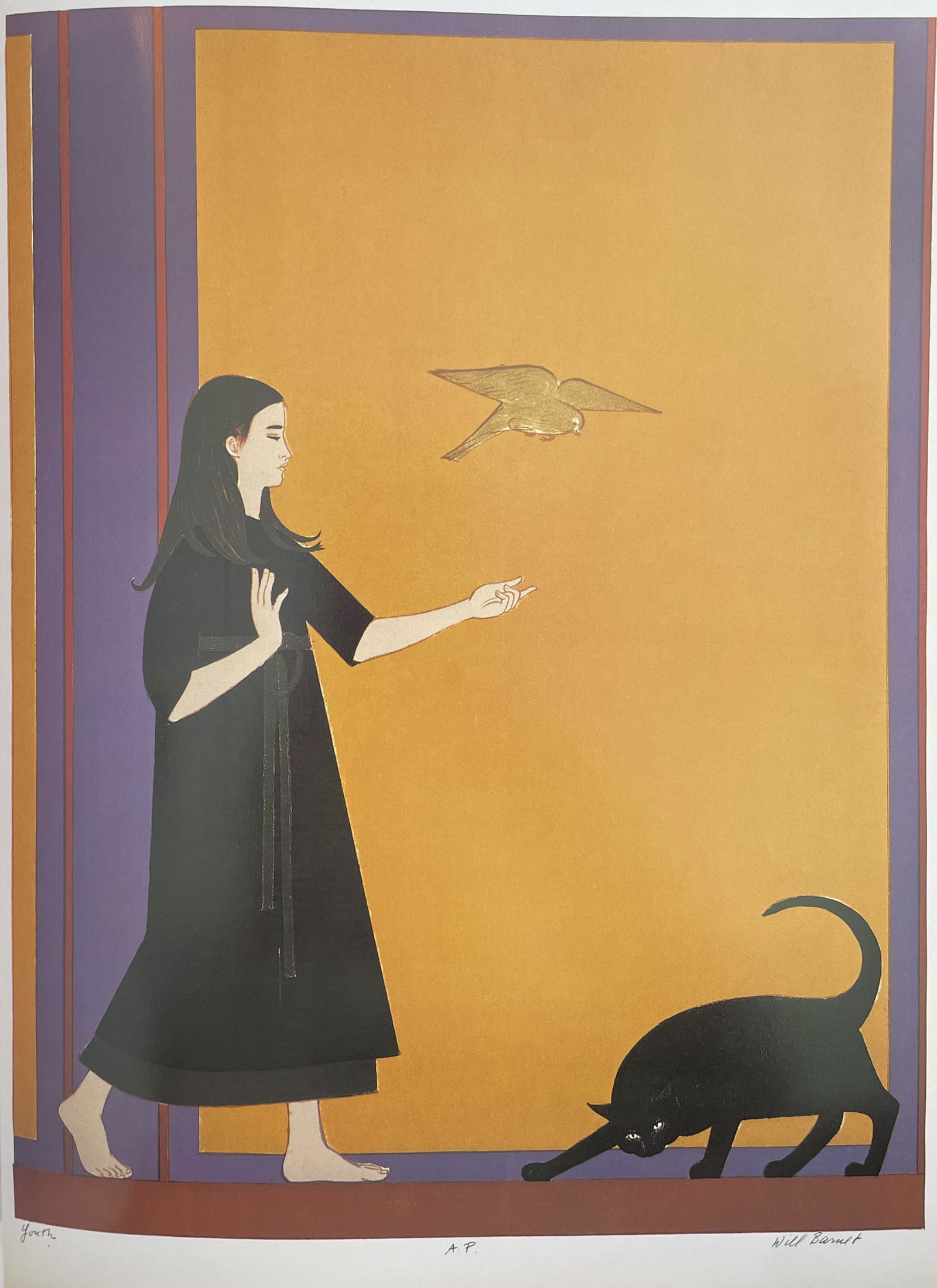Will Barnet - Youth, 1970: WILL BARNET (1911-2012) Youth, 1970 Print in Colors, Printed in the 1970s, Plate Signed and Numbered 10 1/2" x 14" Will Barnet was a 20th-century American artist best known for his paintings and print