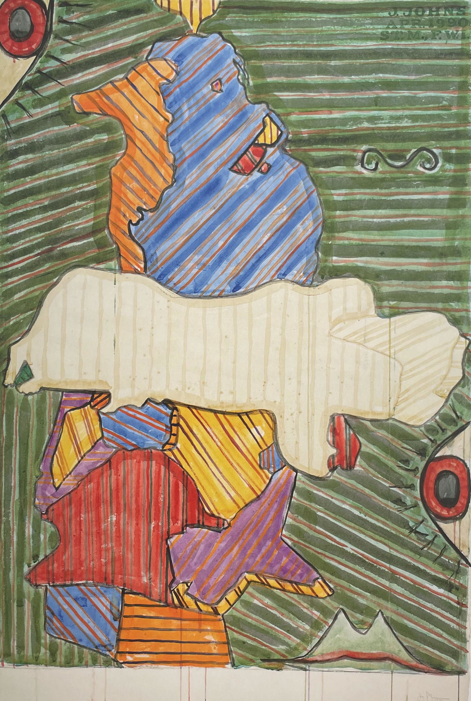 Jasper Johns - Untitled, 1990: JASPER JOHNS (B.1930) Untitled, 1990 Print in Colors 6 1/2" x 9 3/4" Jasper Johns is an iconic American artist who came to define the period between Abstract Expressionism and Pop Art. In Flag (1954â