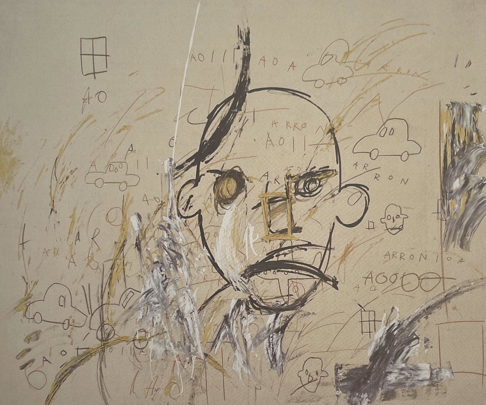 Jean-Michel Basquiat - Aaron I, 1981: JEAN-MICHEL BASQUIAT (1960-1988) Aaron I, 1981 Print in Colors 6 1/2" x 5 1/2" Jean-Michel Basquiat was an influential African-American artist who rose to success during the 1980s. Basquiatâ€™s p