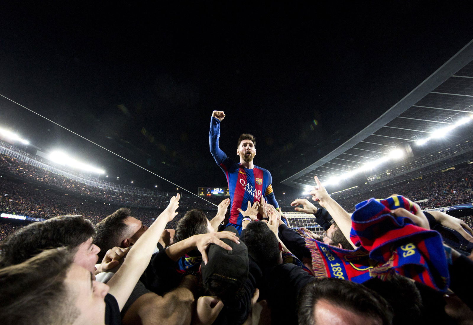 Lionel Messi - Holding His Fist Up in Front of a Crowd (1 of 1)