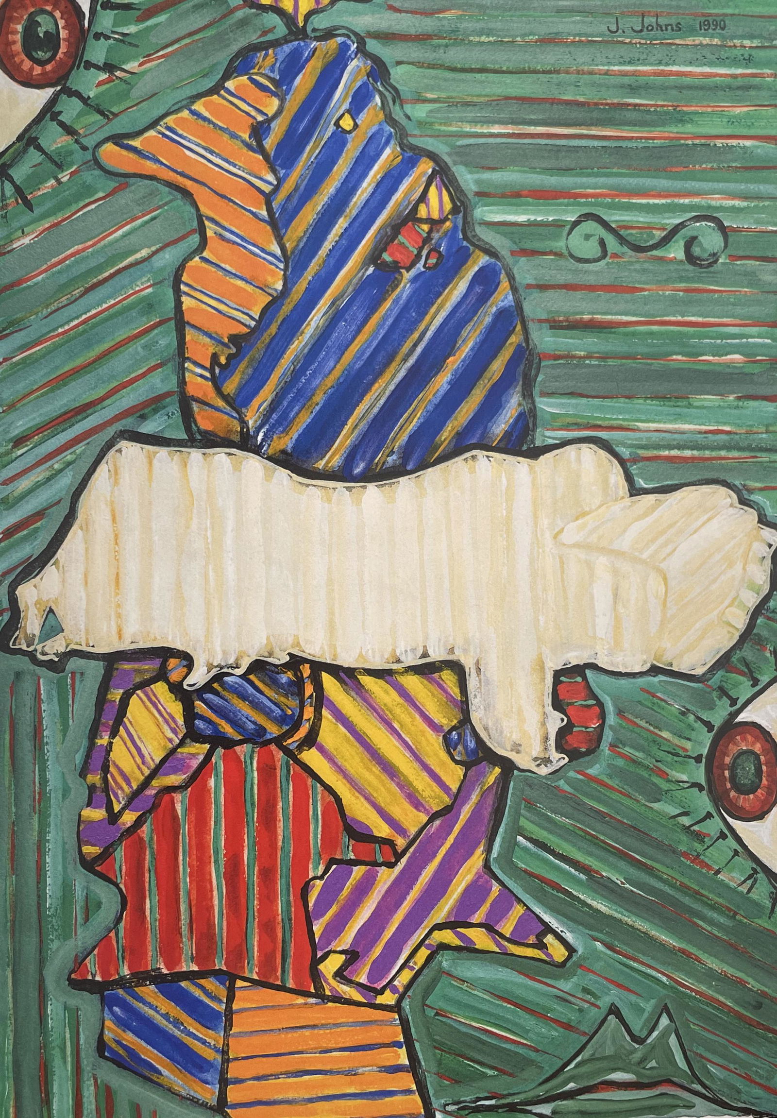 Jasper Johns - Untitled, 1990: JASPER JOHNS (B.1930) Untitled, 1990 Print in Colors 6 3/4" x 9 1/2" Jasper Johns is an iconic American artist who came to define the period between Abstract Expressionism and Pop Art. In Flag (1954â