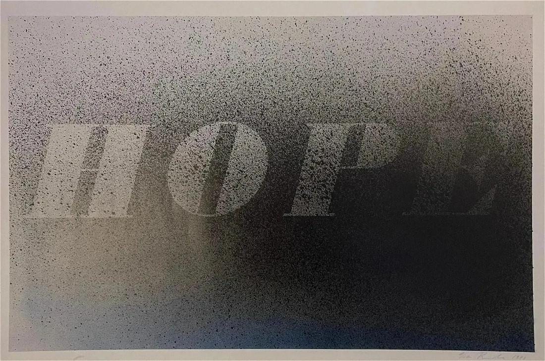 Ed Ruscha - Hope - Offset Lithograph: ED RUSCHA (B. 1937) Hope Signed and Dated in the Plate Offset Lithograph on Silk Paper 17" x 25"