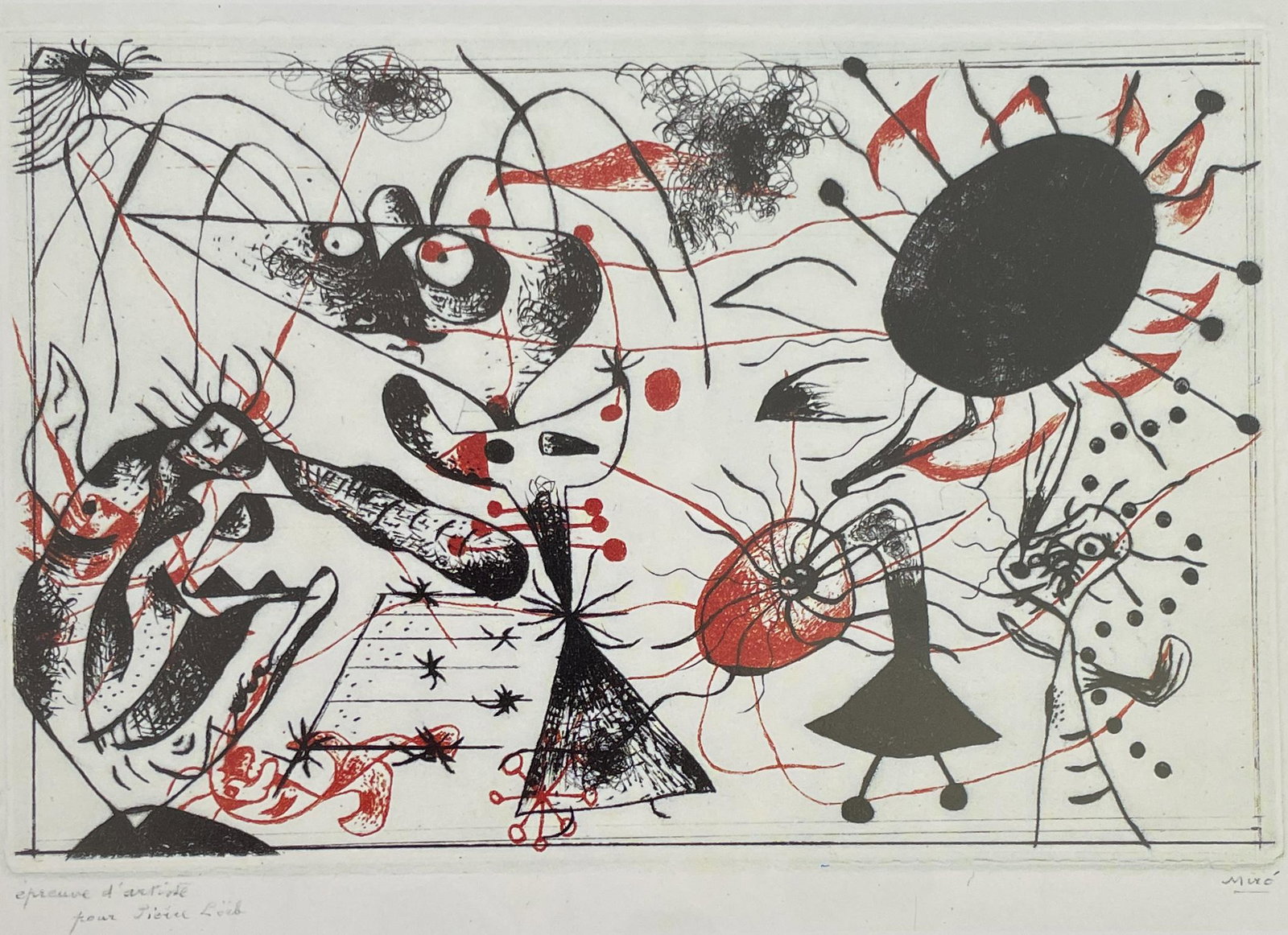 Joan Miro - Black and Red, 1938: JOAN MIRO (1893-1983) Black and Red, 1938 Print in Colors 4 3/4" x 6 3/4"