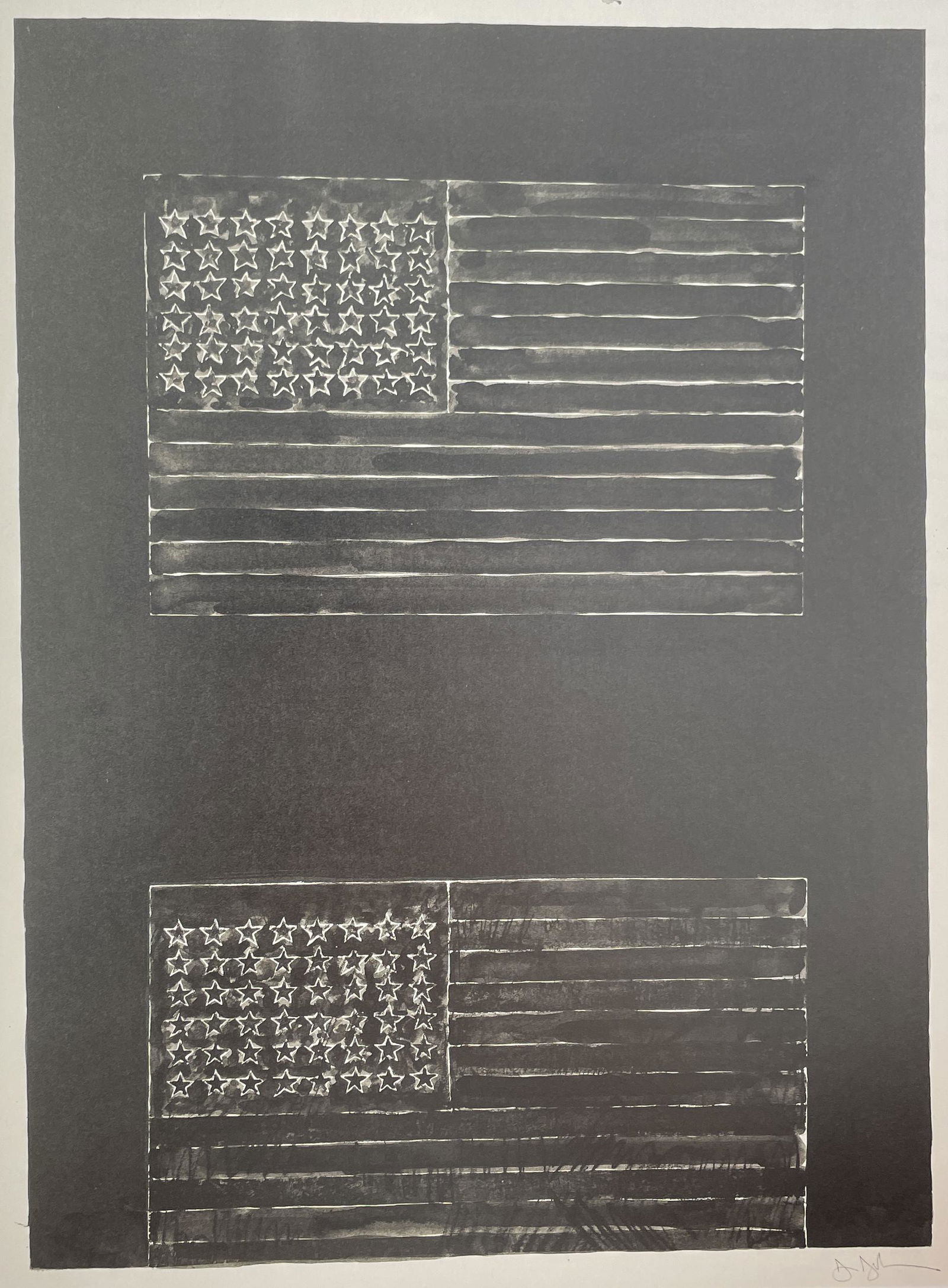 Jasper Johns - Flags, 1968: JASPER JOHNS (B.1930) Flags, 1968 Print in Colors 7" x 9 3/4" Jasper Johns is an iconic American artist who came to define the period between Abstract Expressionism and Pop Art. In Flag (1954â€“1