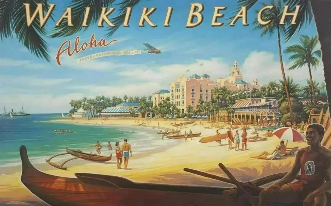 Vintage Waikiki Beach International Travel Poster (1 of 7)