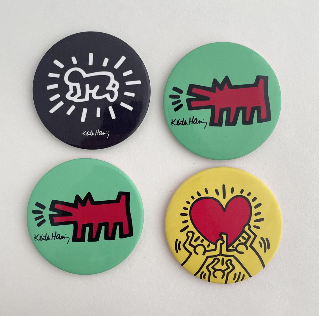 Keith Haring - Grouping of 4, Magnets: KEITH HARING Grouping of 4 Magnets 2 inches each in diameter