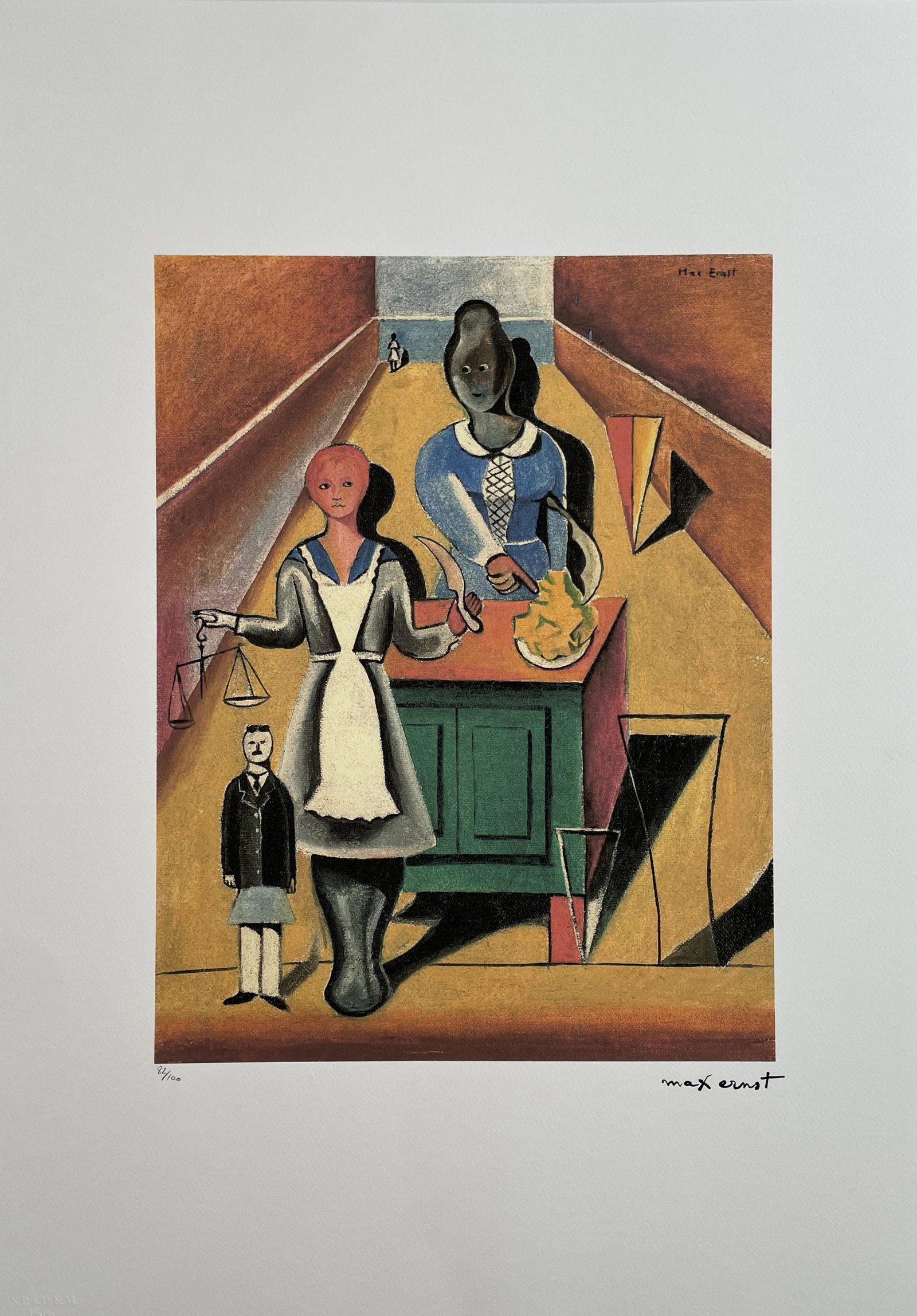 Max Ernst - Jusitia or Metzgerladen, 1919 - Limited Edition, Lithograph: MAX ERNST (1891-1976) Jusitia or Metzgerladen, 1919 Type of Print - Limited Edition Lithograph made from the edition of 100. This is number 82 Signed on the plate, Numbered in Pencil Certificate of Au