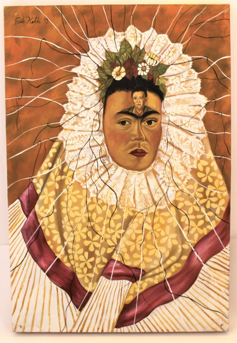 After Frida Kahlo - Self Portrait as a Tehuana, Oil Painting: AFTER FRIDA KAHLO (1907-1954) Self Portrait as a Tehuana, 1943 Original Oil Painting 16" x 23 1/2"