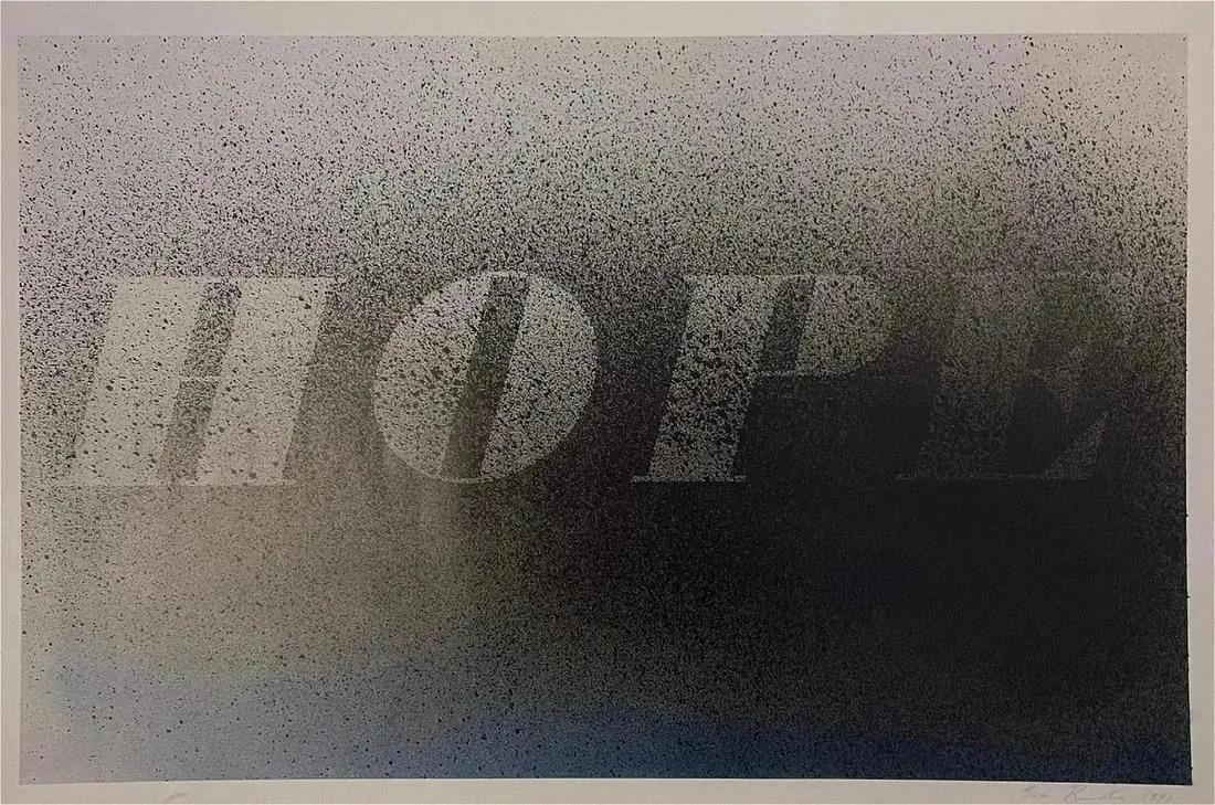 Ed Ruscha - Hope, Offset Lithograph: ED RUSCHA (B. 1937) Hope Signed and Dated in the Plate Offset Lithograph on Silk Paper 17" x 25"