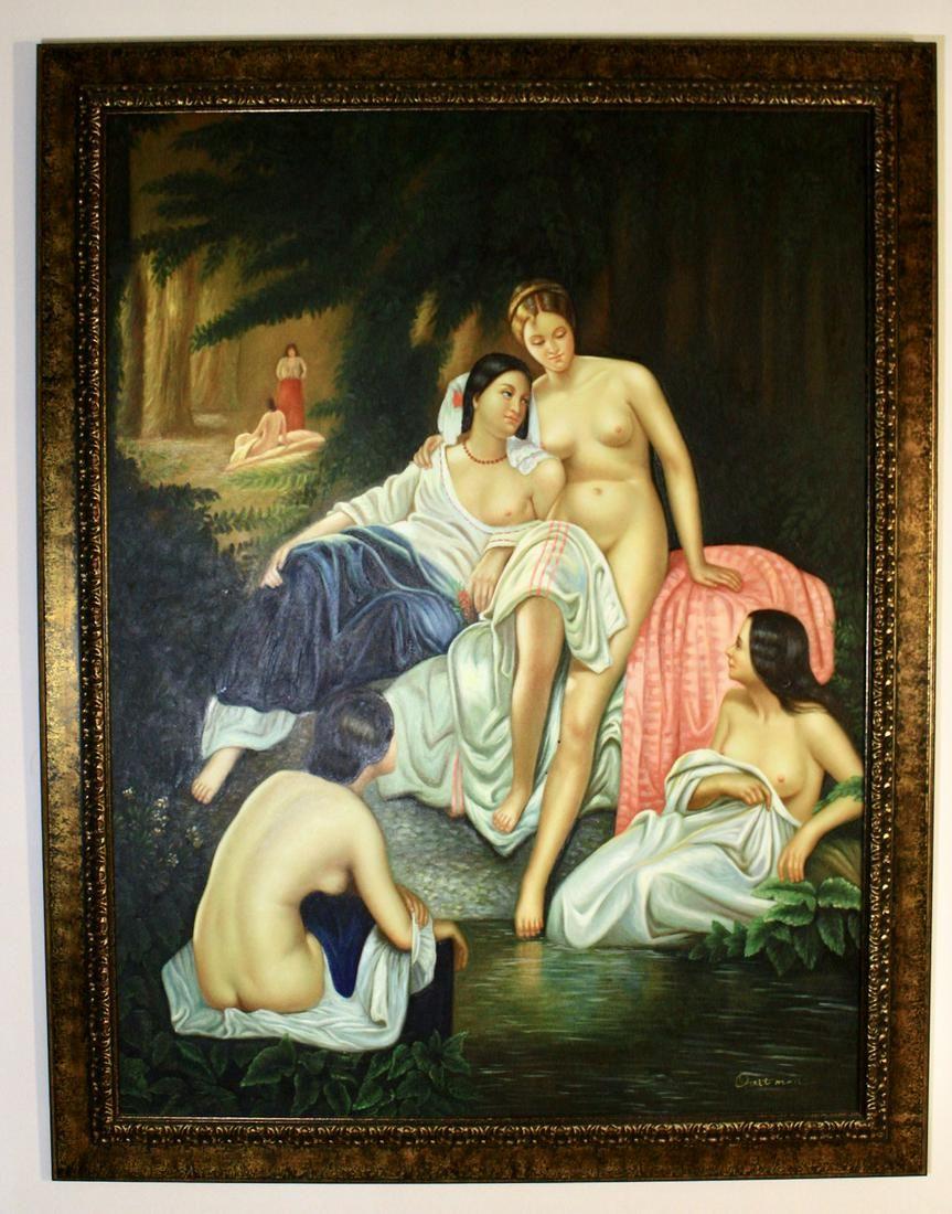 After Carl Meinelt - Bathing Venus, Original Oil Painting: AFTER CARL MEINELT (1825-1900) Bathing Venus, Undated Original Oil Painting Museum Styled Frame, This Specific Piece came from a $10 Million Dollar Miami Beach Estate where it hung for 30+ years Frame
