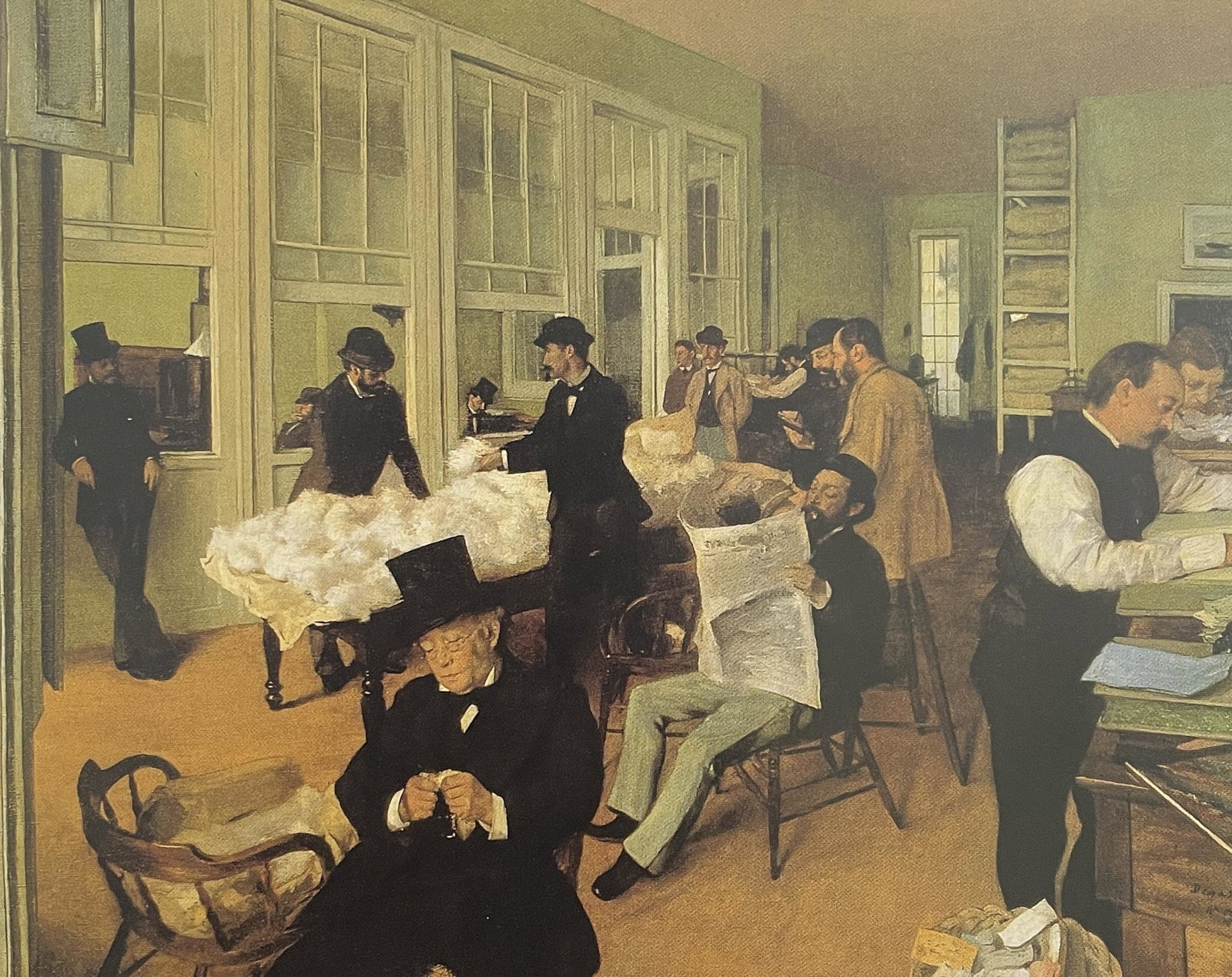 Edgar Degas - Portraits in a New Orleans Cotton Office, 1873: EDGAR DEGAS (1834-1917) Title - Portraits in a New Orleans Cotton Office, 1873 Type of Print - Print in Colors Estimated Image Size - 6" x 5" Edgar Degas was a reluctant yet important member of the Im
