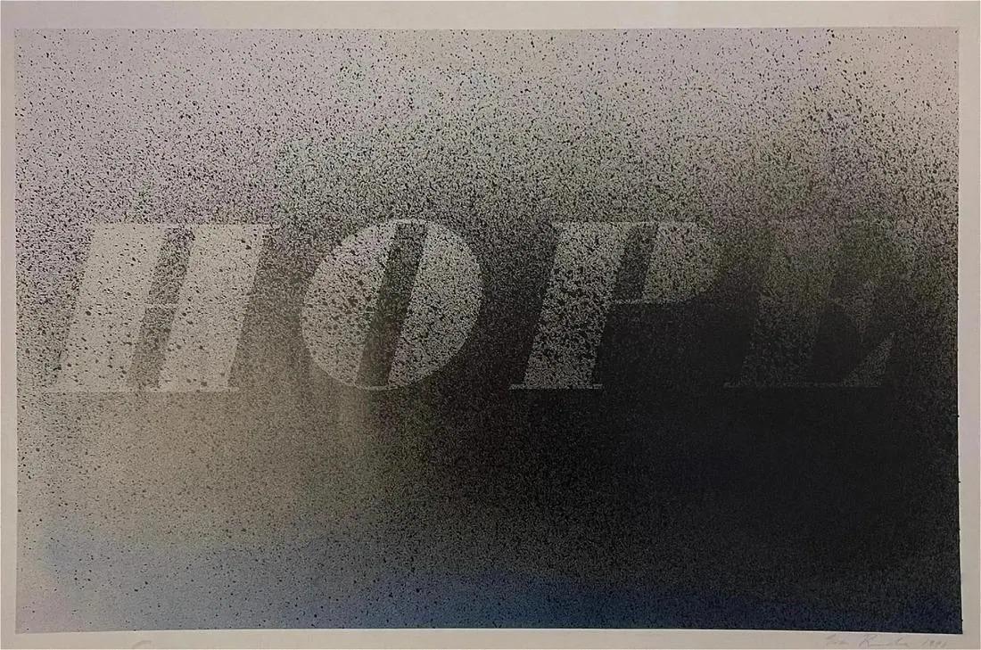 Ed Ruscha - Hope, Offset Lithograph: ED RUSCHA (B. 1937) Hope Signed and Dated in the Plate Offset Lithograph on Silk Paper 17" x 25"