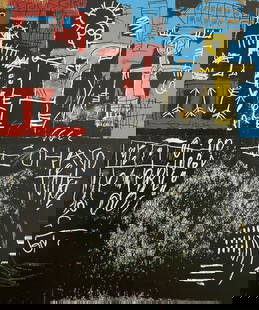 Jean Michel Basquiat - Black Tar and Feathers, 1982: JEAN MICHEL BASQUIAT (1960-1988) Title - Black Tar and Feathers, 1982 Type of Print - Print in Colors Approximate Image Size - 9 1/4" x 8" Jean-Michel Basquiat was an influential African-American arti