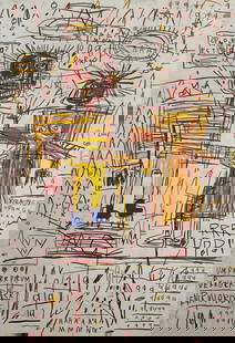 Jean Michel Basquiat - Self-Portrait with Suzanne, 1982: JEAN MICHEL BASQUIAT (1960-1988) Title - Self-Portrait with Suzanne, 1982 Type of Print - Print in Colors Approximate Image Size - 9 3/4" x 6 3/4" Jean-Michel Basquiat was an influential African-Ameri