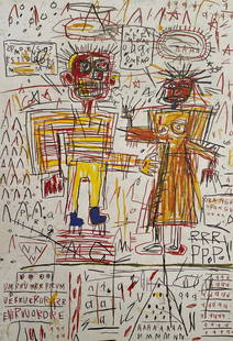 Jean Michel Basquiat - Self-Portrait with Suzanne, 1982: JEAN MICHEL BASQUIAT (1960-1988) Title - Self-Portrait with Suzanne, 1982 Type of Print - Print in Colors Approximate Image Size - 9 3/4" x 6 3/4" Jean-Michel Basquiat was an influential