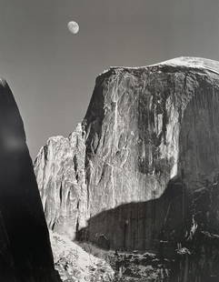 Ansel Adams - Moon and Half Dome, 1927: ANSEL ADAMS (1902-1984) Moon and Half Dome, Yosemite National Park, 1927 Offset Lithograph 21" x 26"