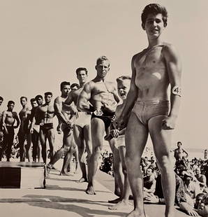 Larry Silver - Muscle Beach, 1954: LARRY SILVER Title - Contestants, Muscle Beach, California, 1954 Type of Print - Print in Colors Approximate Image Size - 8 1/2" x 8 3/4"