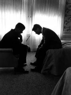 Hank Walker - Jack Kennedy Conferring with his Brother Bobby Kennedy, Large Print: HANK WALKER Jack Kennedy Conferring with His Borther and Campaign Organizer Bobby Kennedy in Hotel Suite 24" x 32"