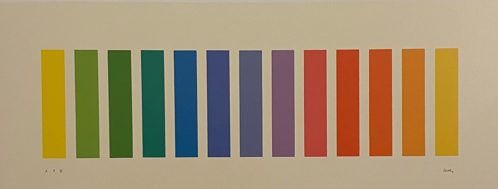 Ellsworth Kelly - Spectrum, 1973: ELLSWORTH KELLY (1923-2015) Title - Spectrum, 1973 Type of Print - Print in Colors Estimated Image Size - 3 3/4" x 9 1/4" Ellsworth Kelly was an eminent American artist known for his abstract painting
