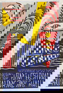 Roy Lichtenstein - Lincoln Center, 1966 (Backed Onto Linen): ROY LICHTENSTEIN (1923-1997) Lincoln Center, 1966 Poster Backed Onto Linen Poster measures 28" x 42 1/2", Linen measures 30 1/4" x 44 1/4"