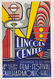 Roy Lichtenstein - Lincoln Center, 1966 (Backed Onto Linen): ROY LICHTENSTEIN (1923-1997) Lincoln Center, 1966 Poster Backed Onto Linen Poster measures 28" x 42 1/2", Linen measures 30 1/4" x 44 1/4"