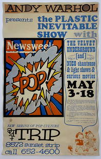 Andy Warhol - Presents the Plastic Inevitable Show, Poster: ANDY WARHOL (1928-1987) Presents the Plastic Inevitable Show with The Velvet Underground and Nico Chanteuse & Light Shows & Curious Movies 13 1/4" x 21 1/4"