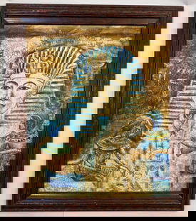 Ancient Egyptian Oil Painting, Unknown Artist: UNKNOWN ARTIST Egyptian Oil Painting Sight measures 19 1/2" x 23 1/2", Frame measures 25" x 29 1/4"