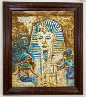 Ancient Egyptian Oil Painting, Unknown Artist: UNKNOWN ARTIST Egyptian Oil Painting Sight measures 19 1/2" x 23 1/2", Frame measures 25" x 29 1/4"