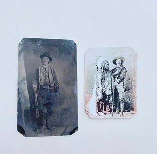 2 Tintype Photographs, Billy the Kid: Lot of 2 tintypes including Billy the Kid (these are modern tintype repros) 4 x 2.5 inches and 3 x 2 inches