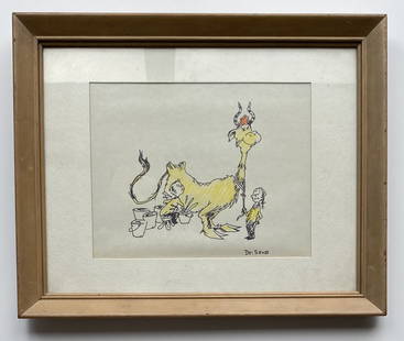 Dr. Seuss - Original Drawing w/ COA: DR. SEUSS (1904-1991) Original Drawing Comes with a COA from Princess Crusies Fine Arts Sight 7 1/2" x 9 1/2", Frame - 12 3/4" x 15 3/4"