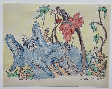 Dr. Seuss - "I Am Horton" - Original Drawing on Paper w/ COA: DR. SEUSS (1904-1991) "I AM Horton" Original Drawing on Paper Authenticity Statement from Every Picture Tells a Story 8 1/2" x 11"