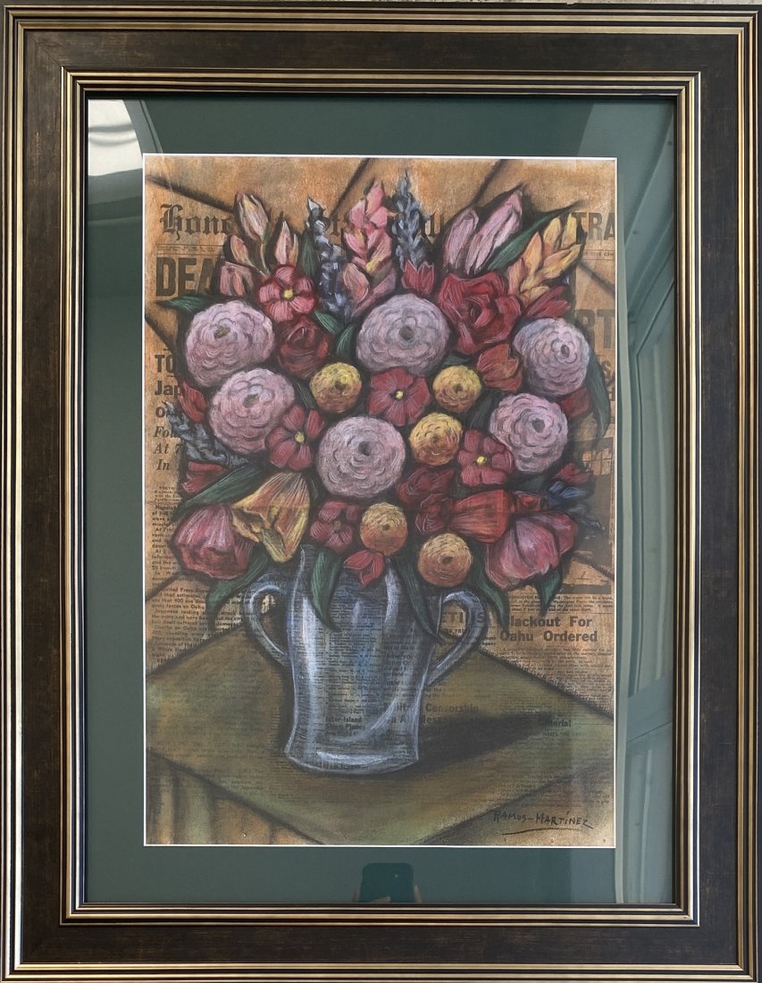 Alfredo Ramos Martinez - Flower Arrangement, Original Pastel on Newspaper (1 of 15)