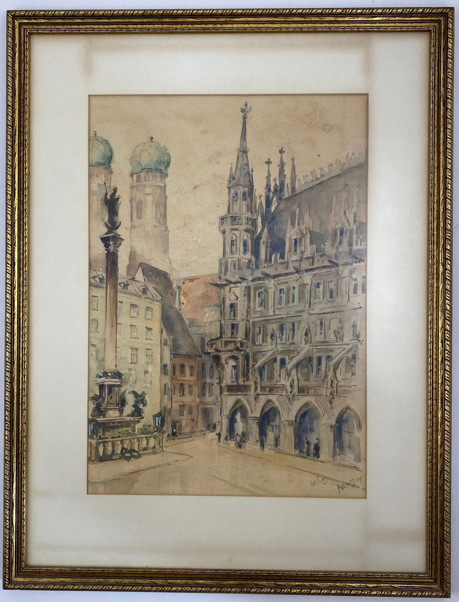 Antique Watercolor - Town Scene, Signed and Dated Lower Right Corner (1 of 15)