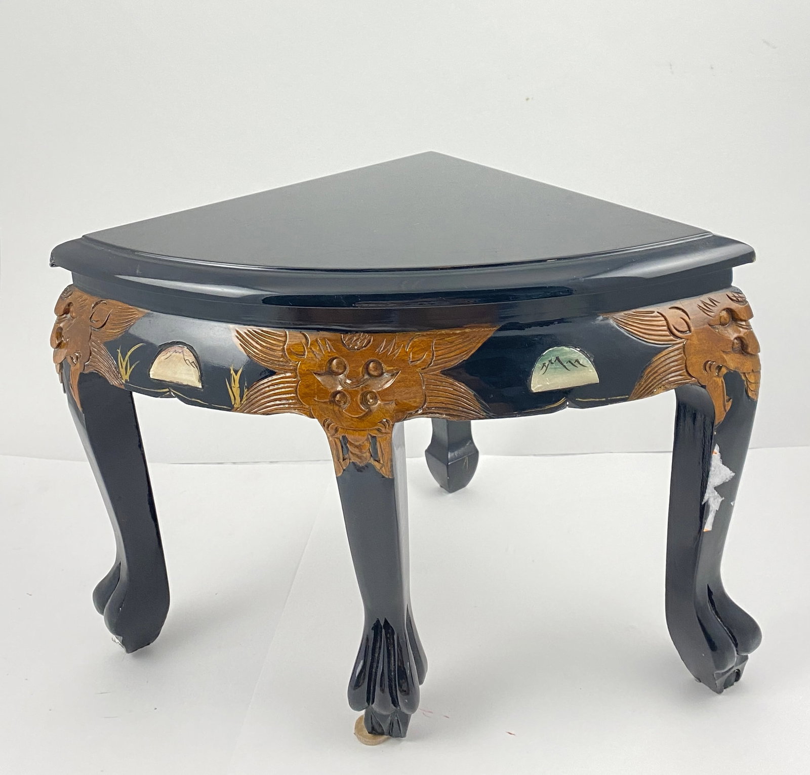 Stone and Inlid - Mythical Beast Vintage Woodside Table: Stone and Inlid Mythical Beast Vintage Woodside Table 4 Legs, Triangular Top 13" x 19"