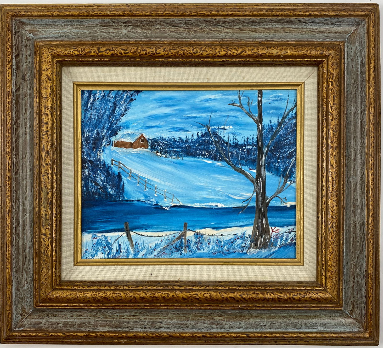 Bob Ross Style - Winter Scene, Oil on Board (Framed): BOB ROSS STYLE (1942-1995) Winter Scene Oil on Board Sight - 7" x 8 1/2" - Frame - 14" x 15"