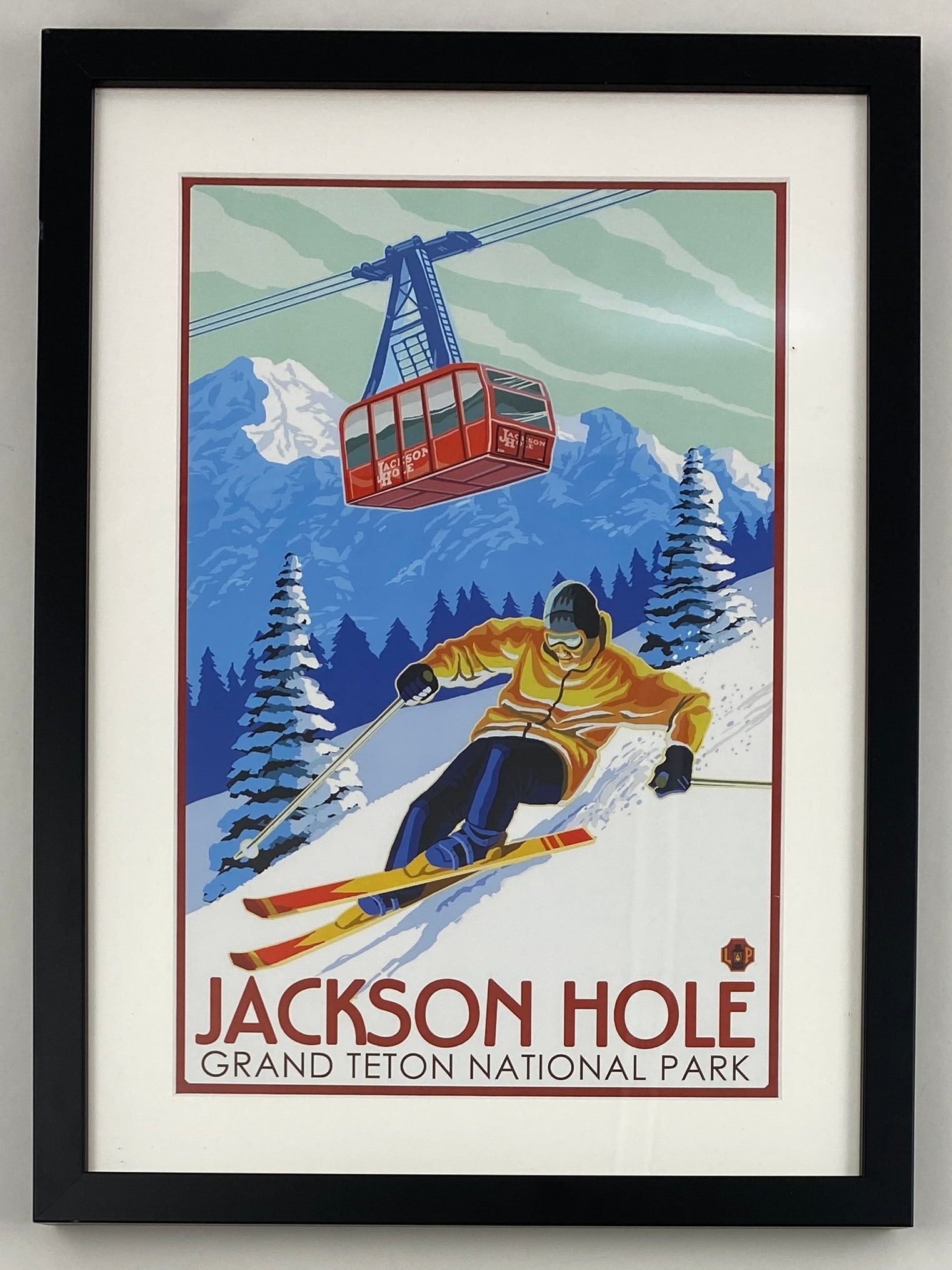 Jackson Hole - Grand Teton National Park - Advertisement (Framed): JACKSON HOLE Grand Teton National Park Advertisement Sight - 13" x 8 1/2" - Frame - 17 1/2" x 12 1/2"