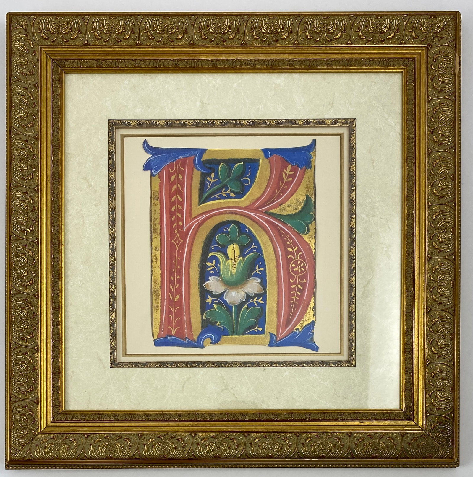 Italian Print, Alphabet Letter K (Framed) - Vaticon Rome: Modern Italian Print Codex Rossi From a Graduale Written for the Mass Of Calra Late 15th Century Originally the Rossiauo Library Period Alphabet Letter K Sight - 8 1/2" x 8 1/2" - Frame - 17" x 17"