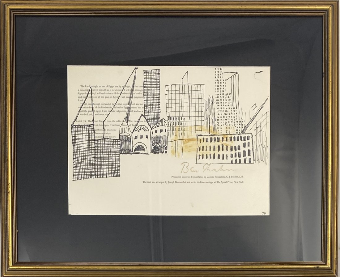 Ben Shahn - Ink Drawing on Paper "Buildings" (Hand Signed) (1 of 9)