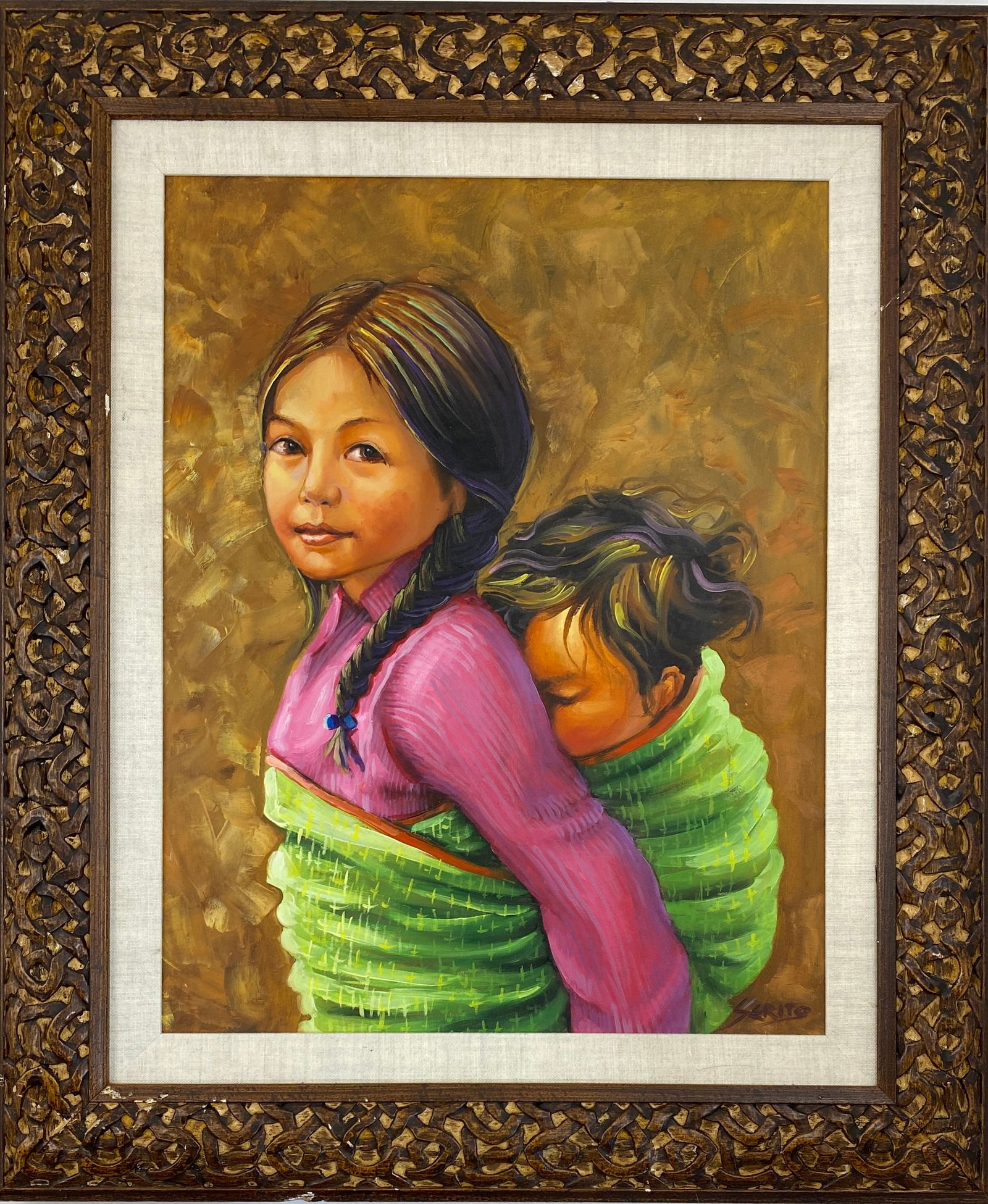 Mexican - Two Children, Artist Serito - Oil on Board (1 of 11)