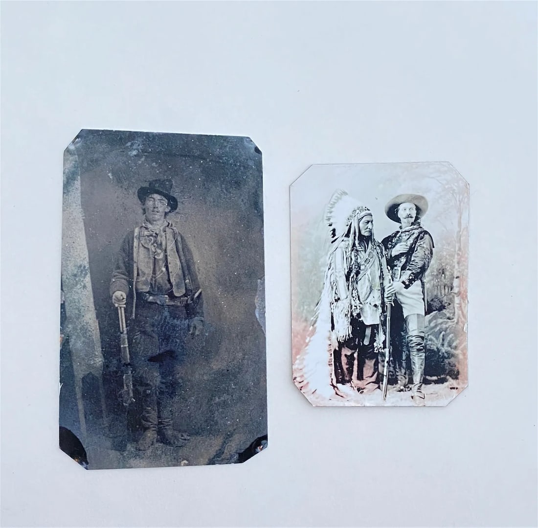 2 Tintype Photographs, Billy the Kid: Lot of 2 tintypes including Billy the Kid 4 x 2.5 inches and 3 x 2 inches